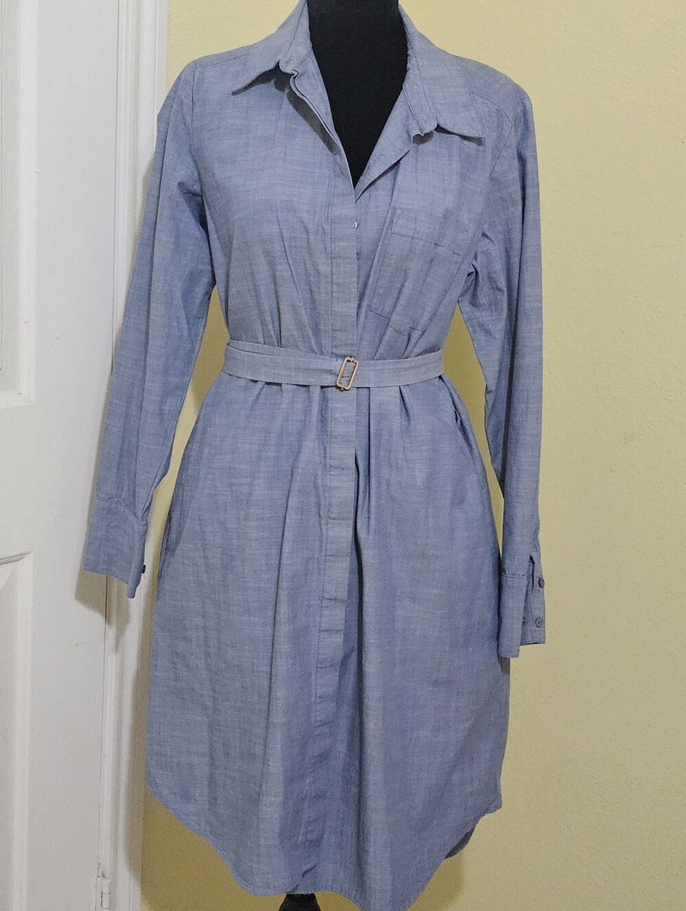 Calvin Klein Light Blue Long Sleeve Shirt Dress with Belt